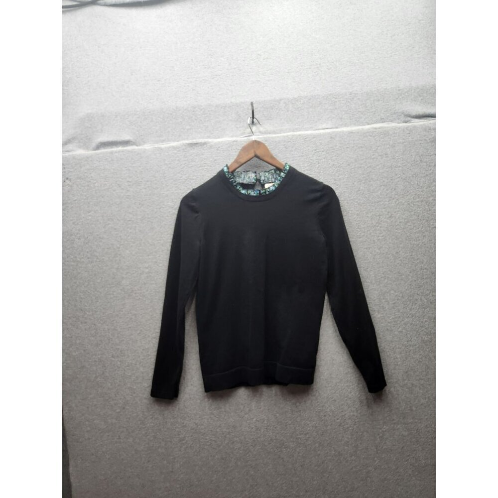 J.Crew Black Long Sleeve Top With Floral Ruffle Neckline S